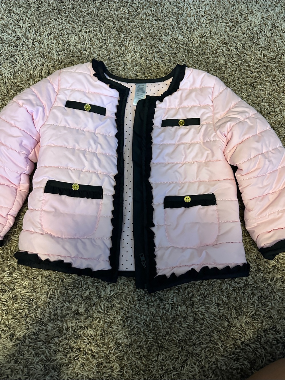 Size 3 Girls' Pink Quilted Jacket with Black Trim
